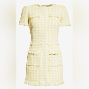 Oscar de la Renta Yellow Fringe Gigham Mini Dress